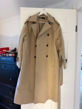 Zara Women’s Oversize  Beige Double-Breasted Trench Coat